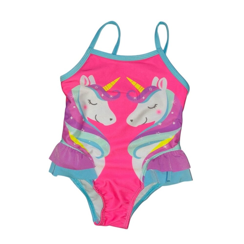 Wonder Nation Unicorn Print One-Piece Swimsuit Sz 18 Months Baby Girl With Ruffl